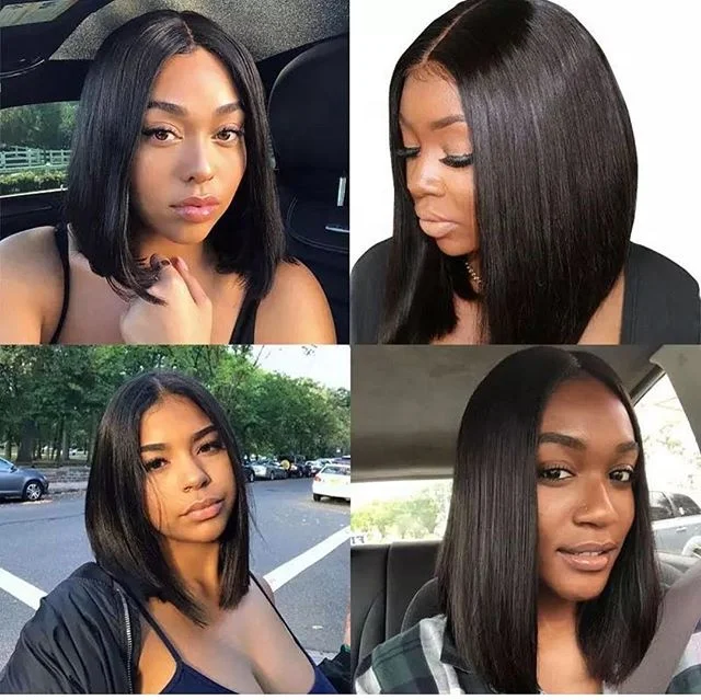 wholesale short straight bob wigs brazilian human hair lace front wig,cheap human hair blue green grey colored short bob cut wig