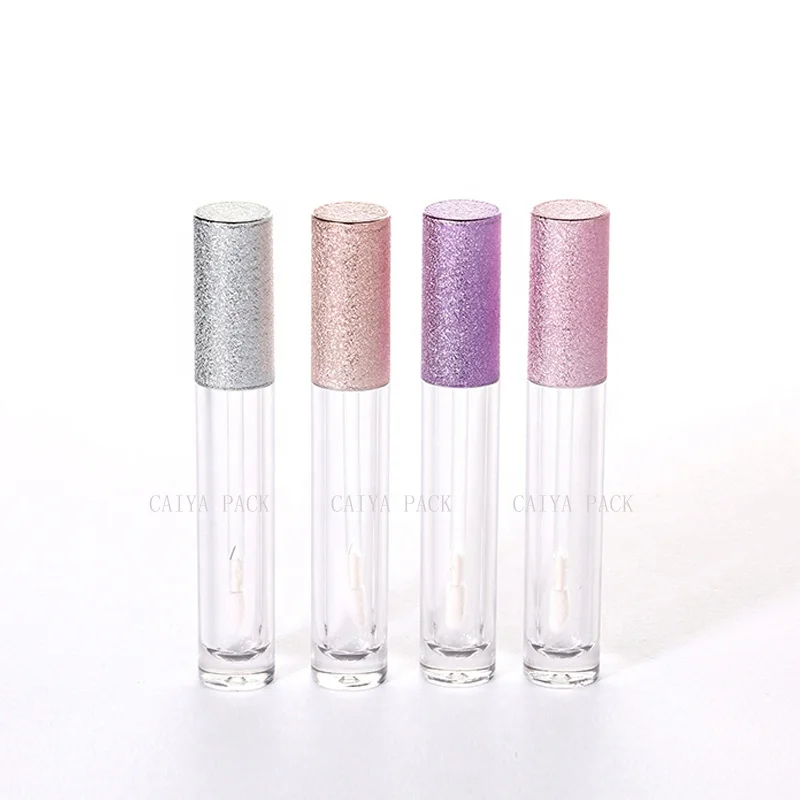 CAIYA PACK 6ml new lid glitter pink gold purple colorful cylinder clear empty lipgloss container  lipgloss bottle cosmetic tube