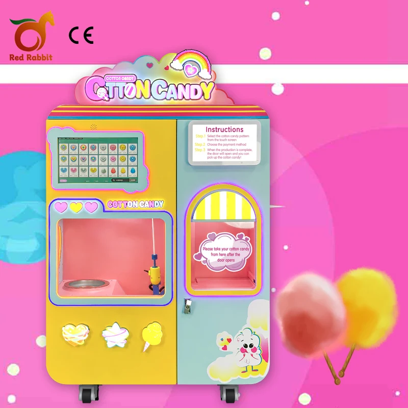 Red Rabbit Fully Automatic Commercial Cotton Candy Vending Machine Candy Floss Maker  Electric Cotton Candy Machine