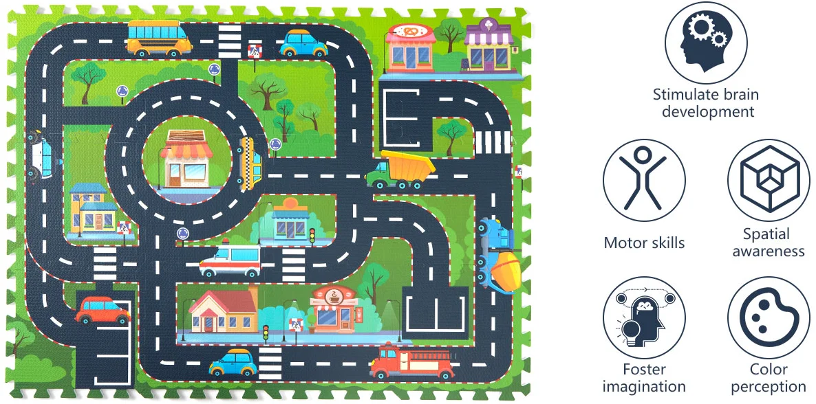 Non Toxic EVA Foam Tiles City Road Track Puzzle Mat Children Educational Play Mat Rug