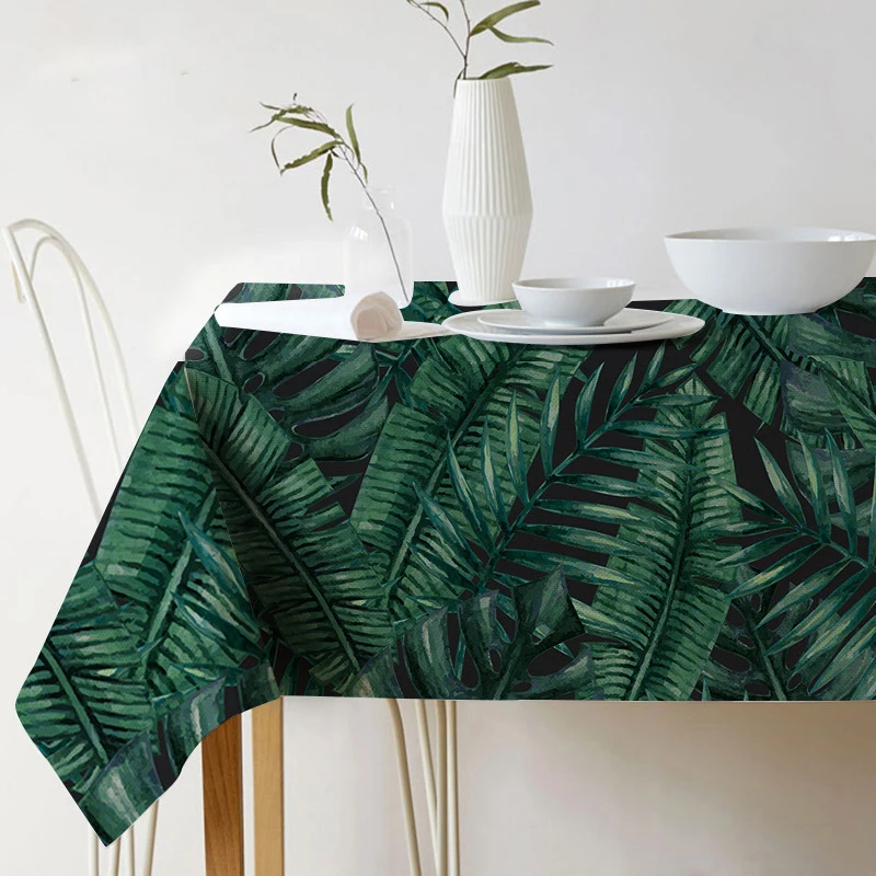 Green Palm Leaves Rectangular Tablecloth Tropical Plant Landscape Tablecloth Home Decor Dining Room Kitchen Travel Living Room