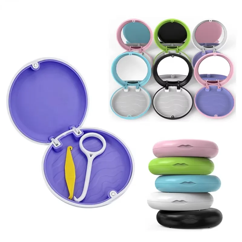 Invisible Plastic Denture Storage Box round Silicon Dental Tray Concealed Dental Equipment Organizer
