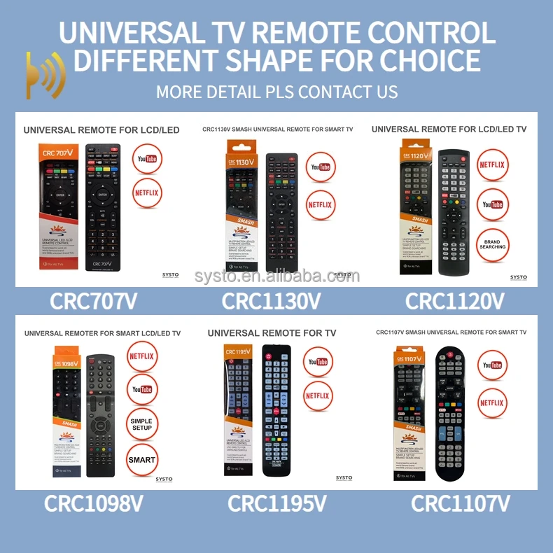SYSTO CRC1120V factory price universal ir controller LCD/LED TV remote control for different brand with best price