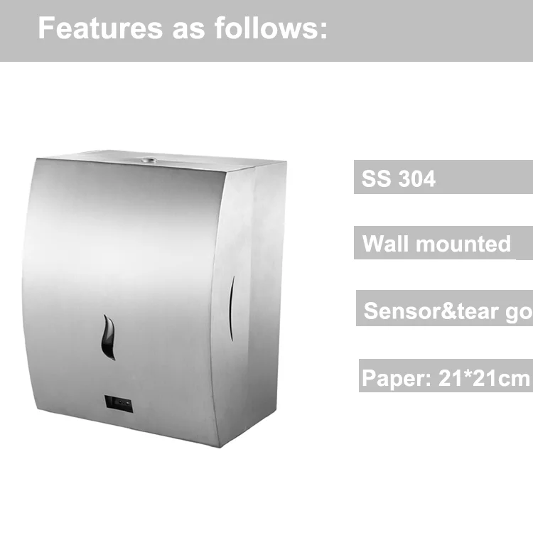 Infrared sensor paper dispenser wall mounted SS 304 toilet tear go paper towel dispenser hygiene products