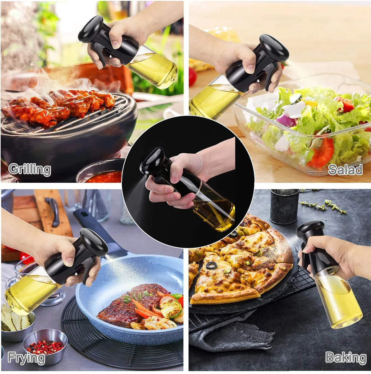 Amazon Hot 200/210ML Portable BBQ Kitchen Plastic Glass Olive Oil Mist Sprayer Cooking Vinegar Oil Spray Bottle with brush Set