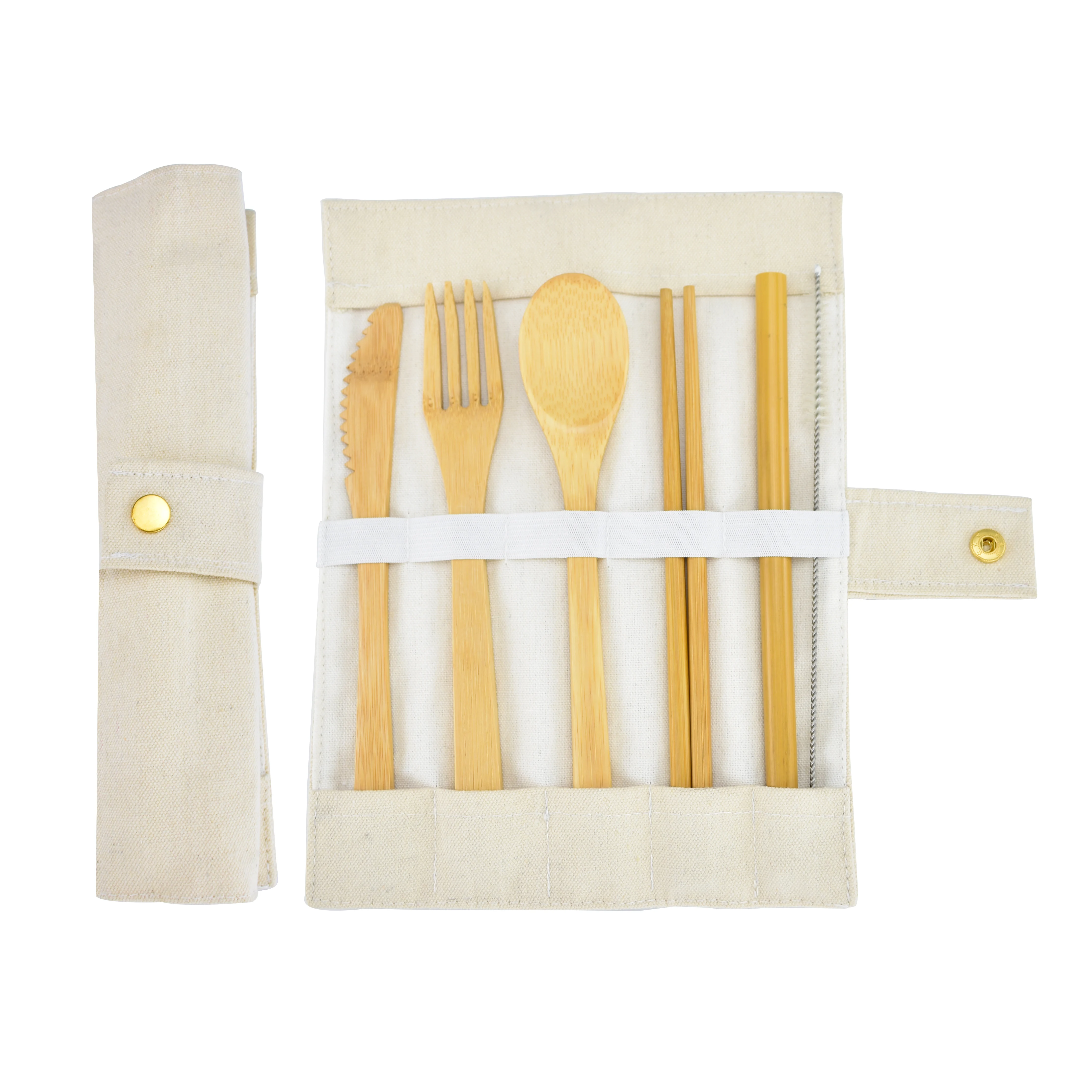 Hot Sale Reusable Natural Bamboo Knife Fork And Spoon Camping Portable Bamboo Cutlery Set With Bag