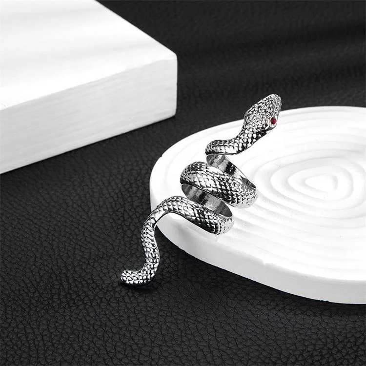 Hip hop snake jewelry zinc alloy and red rhinestone eye punk python ring
