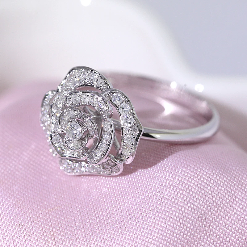 Cute fashion luxury big rose gold womens plated ring for female flower ring jewelry