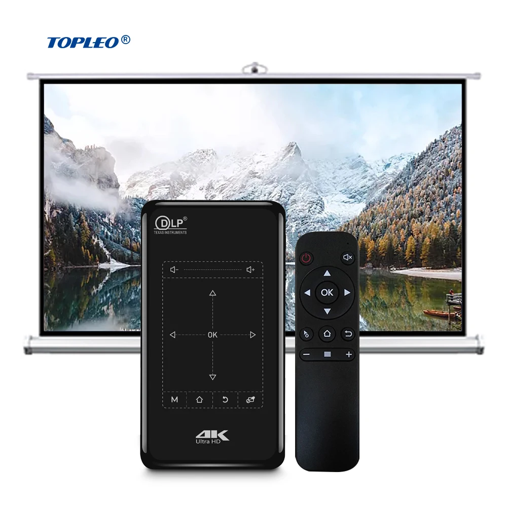 Topleo Mini Home DLP Projector P09 II 1G 8G WIFI Full Hd 4K Video DLP Wireless Projector Black Business Android Projector