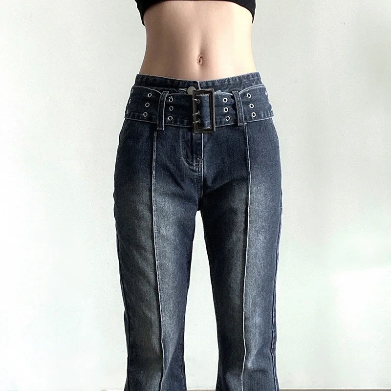 Vintage High Waist Flared Pants Hot Girl Jeans (including Belt)