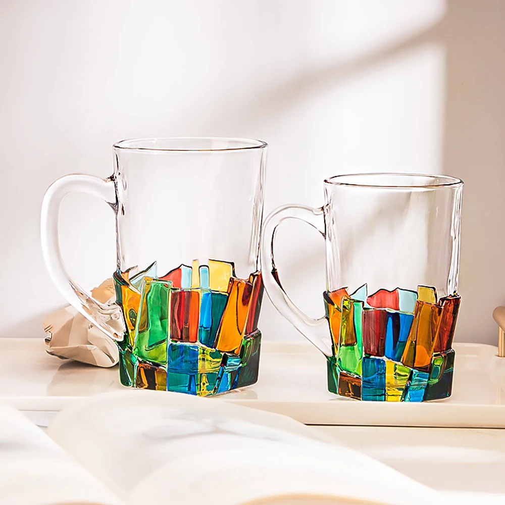 New Design Iridescent Rainbow Crystal Beer Glass Multicolor Aesthetic Glass Cups With Handle
