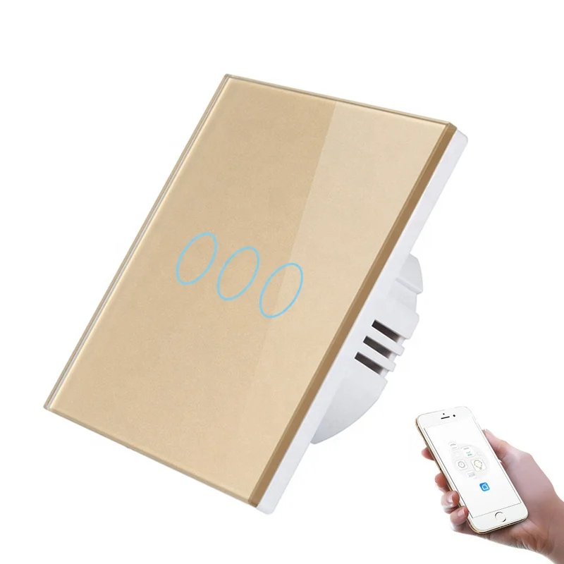 EU / UK Type Glass Panel Wifi Touch Switch CE RoHS Approval 2 Gang Button Tuya App Smart Life Intelligent Wall Touch Switch