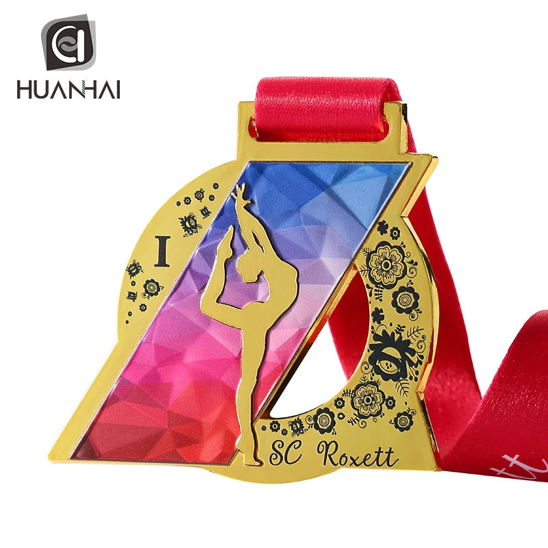 Russian enamel logo printing gold silver bronze metal customized dance medals
