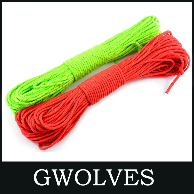 Reflective Paracord 550 4mm Polyester 100ft 7 Strand Parachute Cord Rope for Camping