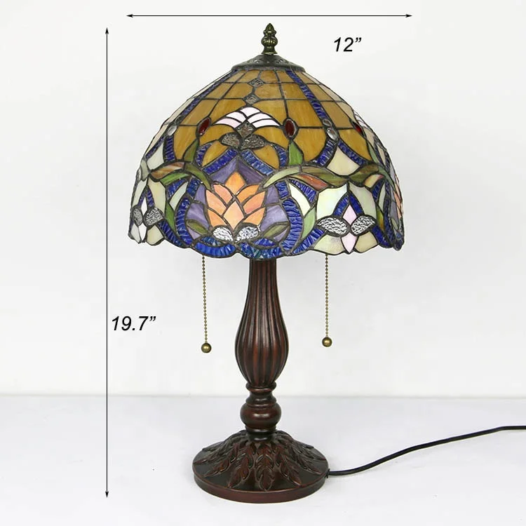 LongHuiJing Antique Tiffany Style desk lamps Stained Glass Rose lampshade table lamps Zinc alloy lamp base