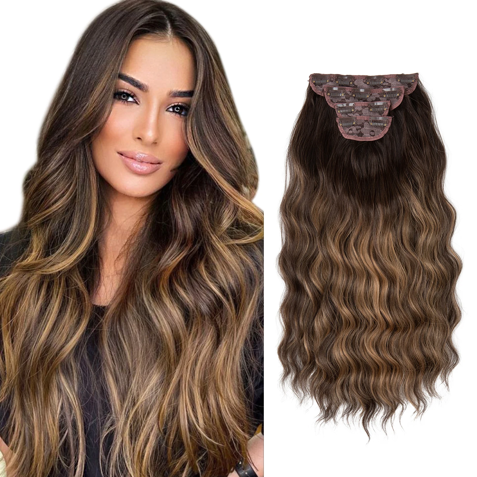 Wholesale High Long Wavy Synthetic Clip-In Hair Weft Heat Resistant Seamless Hair Extension clip-ins Products Vendors For Women