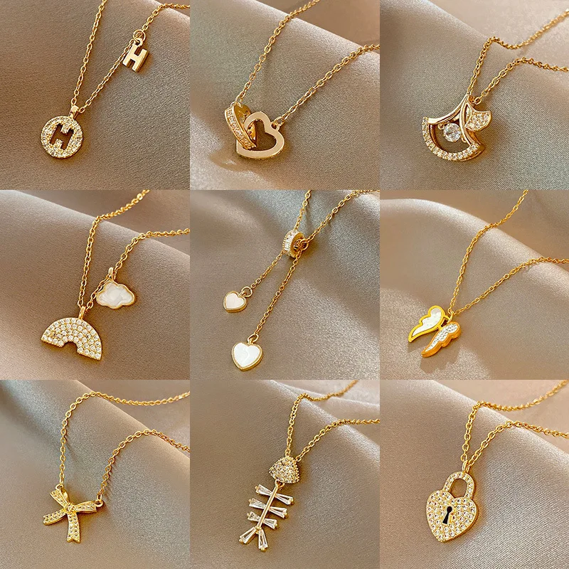 Wholesale Trend Fashionable Necklace Made in China Stainless Steel Gold Necklaces Jewelry Women Bulk Mix Lot /