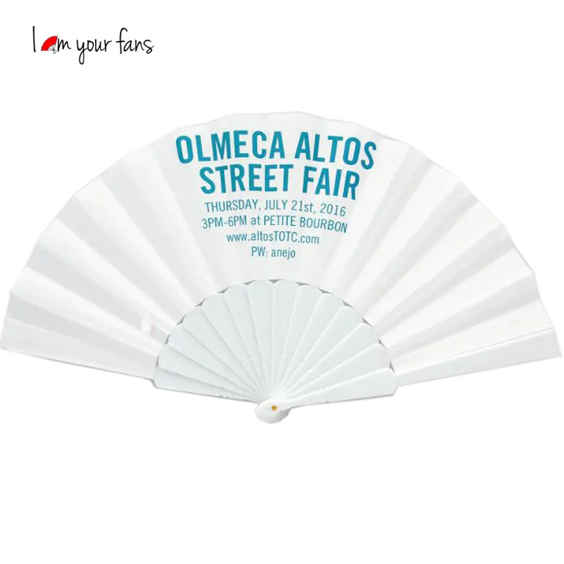 High Quality Custom Folding Plastic Ribs Hand Fan Fabric Plastic Plain Hand Fan