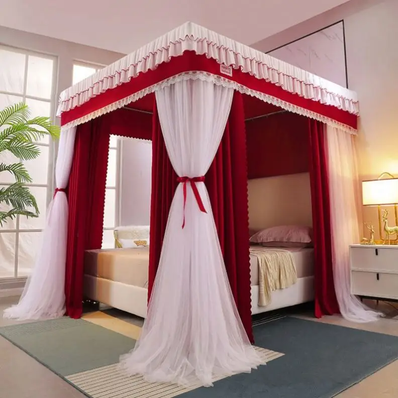 Four Season Quadrate  Mosquito Net with Frame Romantic Shading Bed Curtain Canopy Nets Three-door Bedcover Curtain R2277