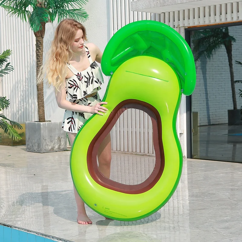 2021 Inflatable avocado pool float chair with tent water mesh bottom hammock kids lounge floats swimming for adults swim floaty