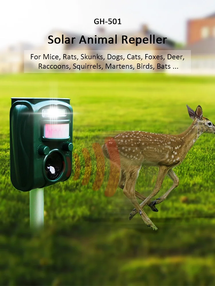 Great House GH-501 Solar Ultrasonic Animal Repellent Solar Powered Animal Repeller