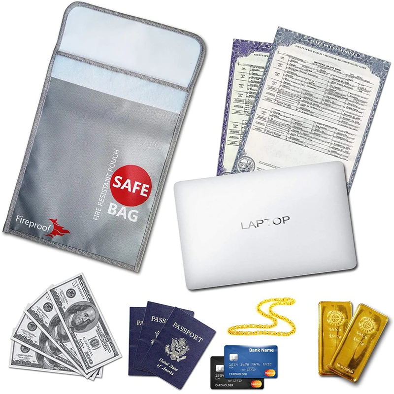 Fireproof Storage Bag Accept Custom Logo Lightweight Silicone Coated Silver Money Jewelry Passport Valuable Documents Safe Bag