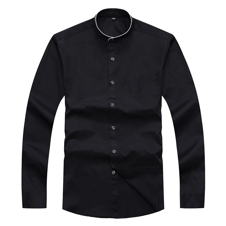 White Men Shirt 2022 New Banded Collar Mens Shirt Male Solid Long Sleeves Casual Cotton Oxford Mandarin Collar Shirts