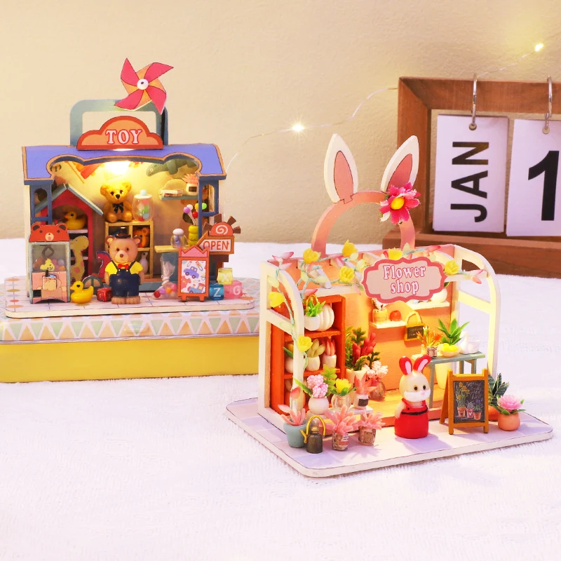 CUTEBEE DIY Miniature Bear Toy Shop Dollhouse for Kids