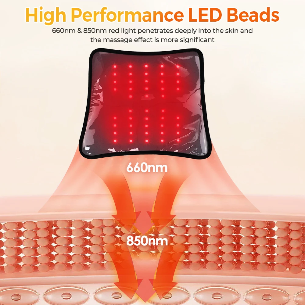 660nm 850nm Infrared Muscle Pain Relief Wearable Arm Knee Belly Back Waist Massager Belt Red Light Therapy Pad for Full Body