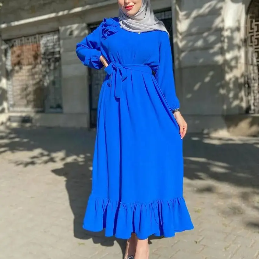 New Model Fabric Elegant Jilbab Turkish Women Muslim Dresses Islamic Clothing Blue Abaya Dubia Robe Ethnic Clothing Kaftans