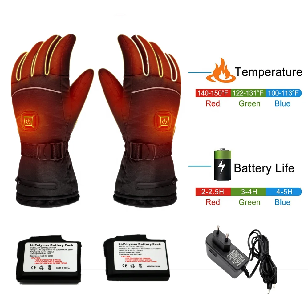 odm oem outdoor electric heating therapy gloves with soft waterproof warm rechargeable lithium battery touch screen