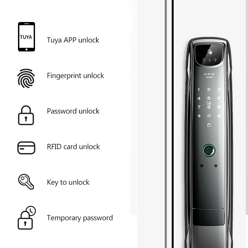 CAMAKT Stainless Steel Door Tuya Wifi Door Lock with Camera, Fully Automatic Smart Fingerprint Password Face Lock