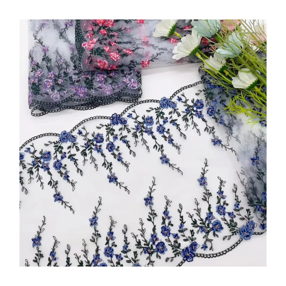 Soft Embroidery Lace sewing trimmings WS56 Water Soluble decorative Fabric for Bra Underwear Dress Colorful Polyester Tulle Mesh