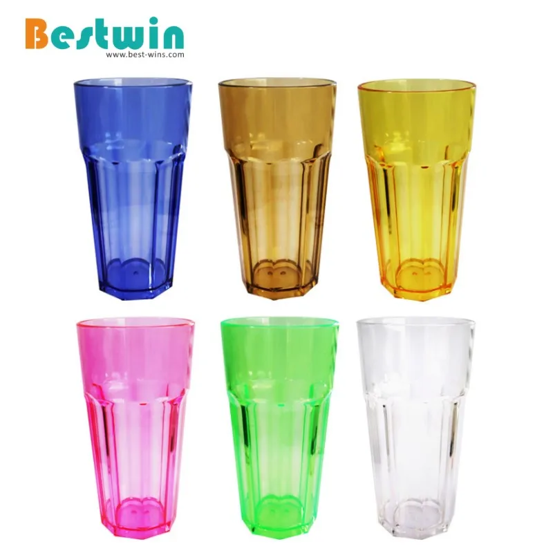 Cafeteria Restaurant Supplies Plastic Transparent Amber Beverage Juice Pebbled Tumbler Water Glass Tea Cup