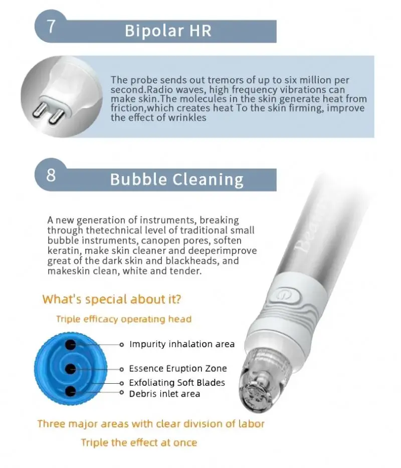 8 in 1Bubble Oxygen Jet Peel Hydro Instrument High Frequency Skin Face Lift Acne Treatment Facial Machine