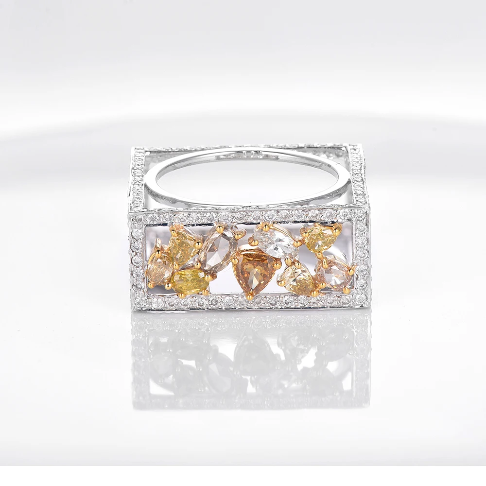 
Hot seller Yellow diamond 18k 14k 9k gold micro pave diamond ring for girlfriend 