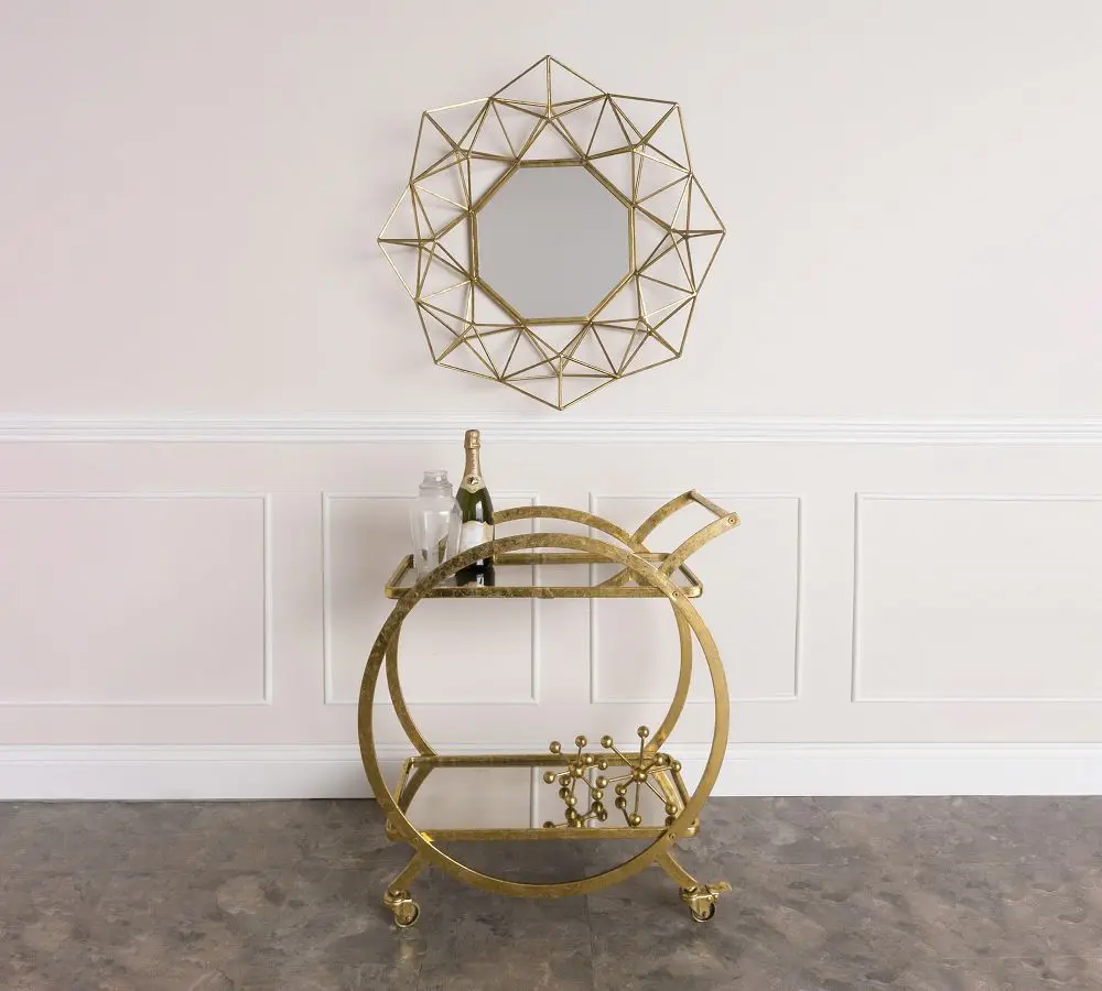 Bar Cart Furniture 2 Tier Gold Metal Kitchen Serving Bar Trolley Cart For Dining Room