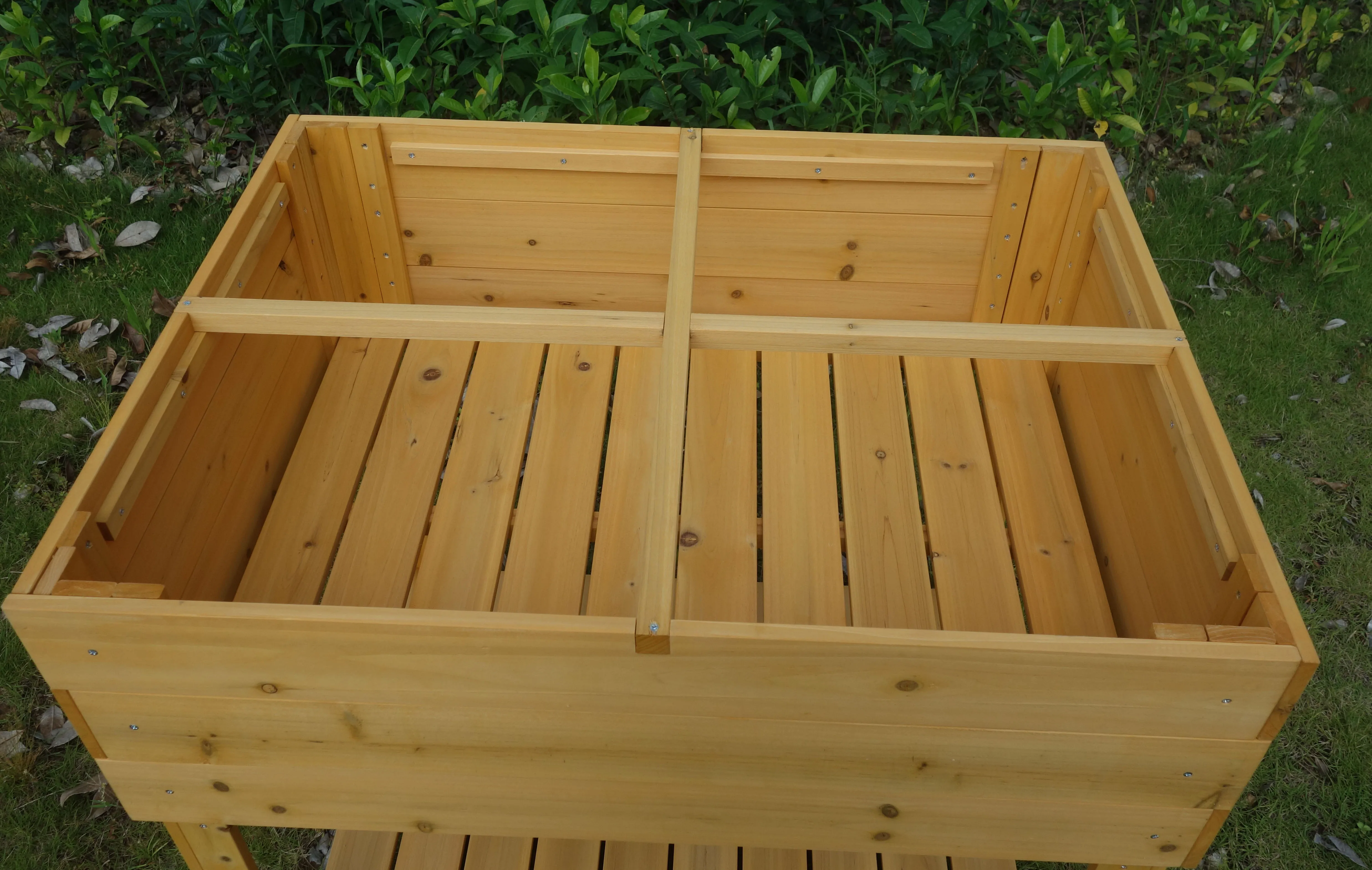 factory custom outdoor succulent pots waterproof wooden flower pot plant grow garden raised bed potting bench table with shelf