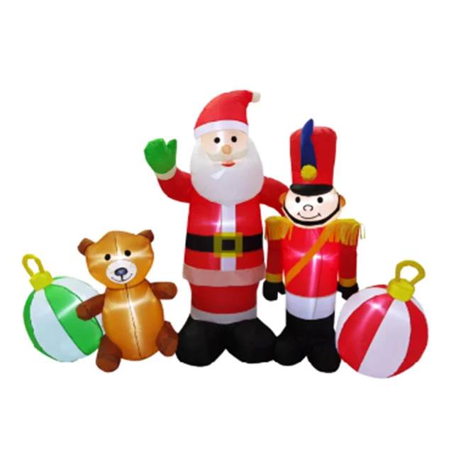 Hot Selling Custom Color Branded Polyester 8ft Santa Claus & soldiers Bear & Ball gift Christmas Decorations for office