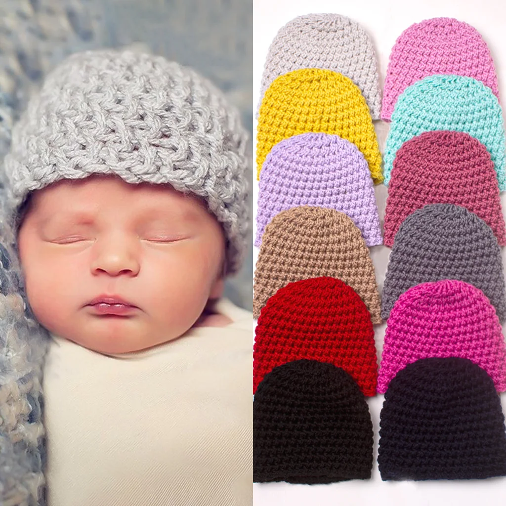 ZY183 Autumn Winter Baby Knitted Hats Infant Wool Cap Solid Color Thicken Warm Newborn Knitted Beanie Woolen Hat