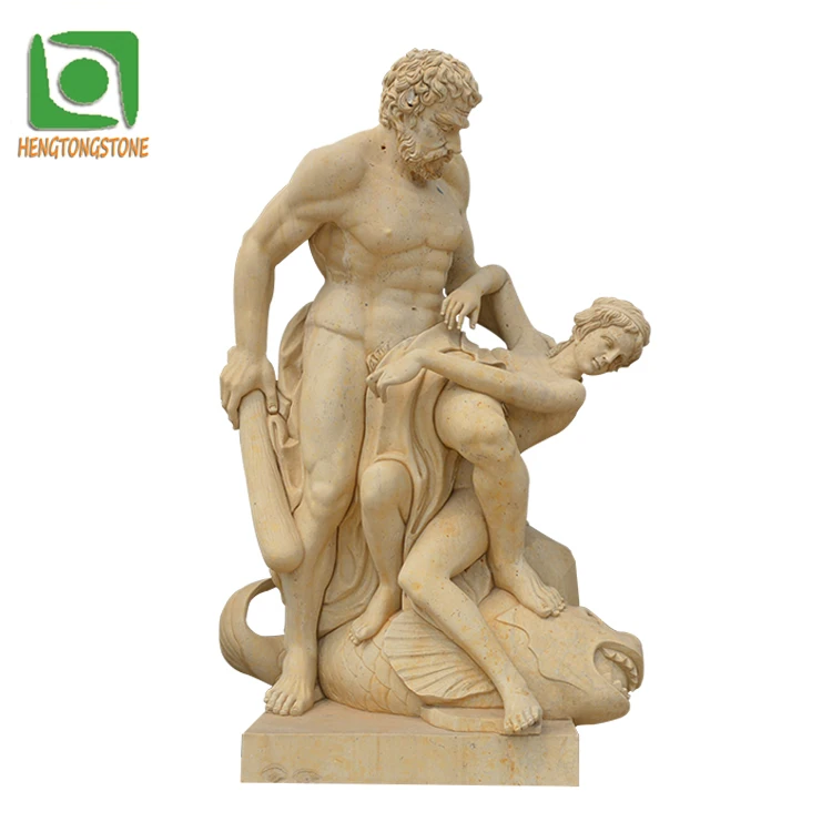 Famous Greek Stone Outdoor Naked Man Statue With Snake Sculpture