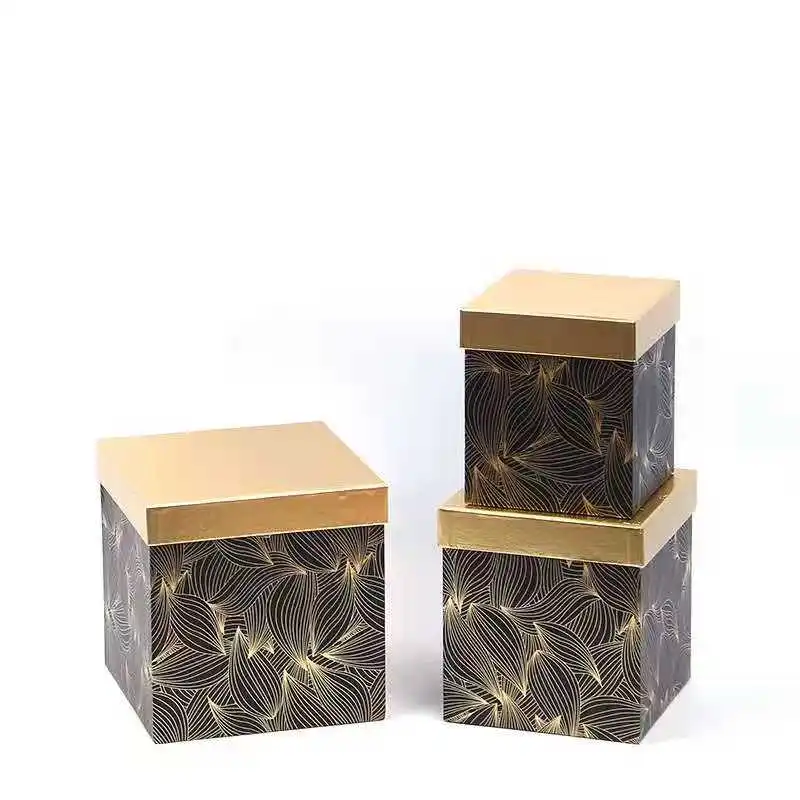 New Type 2023 Square High-end Gift Box Three-piece High-end Gold Foil Flat Flower World Package Box