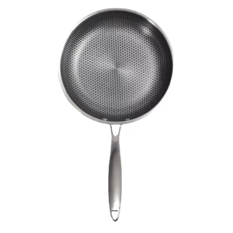 28 30 32cm pan Food stainless steel honeycomb frying pan with glass lid