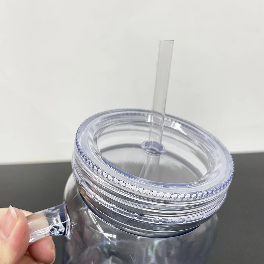 personalised logo design cold drink sippy cup double walled acrylic 20oz double wall Plastic soda beer jar Coffee Mug with straw
