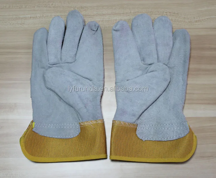 Red Double Palm Split Cow Leather Work Gloves With CE Certificate For Mechanic