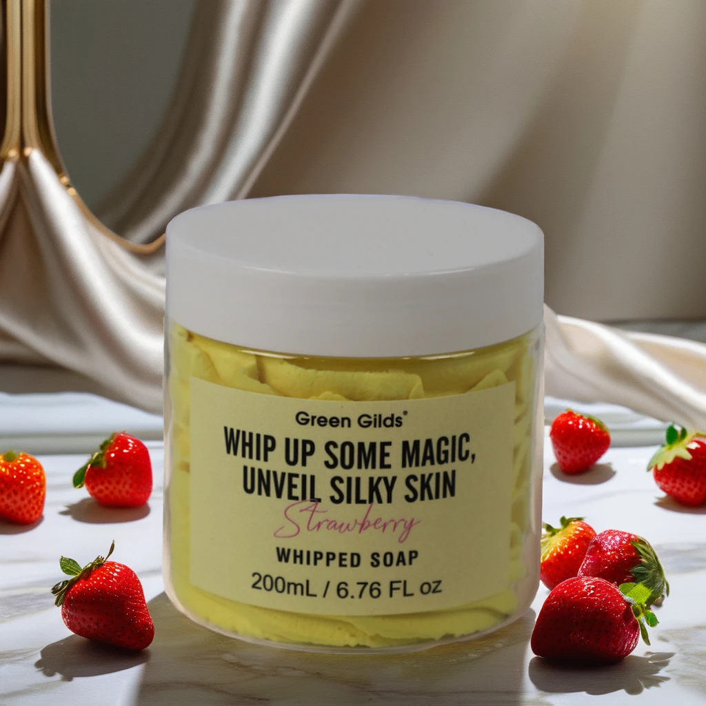 OEM Wholesale Organic Lemon Strawberry Whipped Soap Scrub Vegan Herbal Body Bath Butter for Women Shea Butter Based