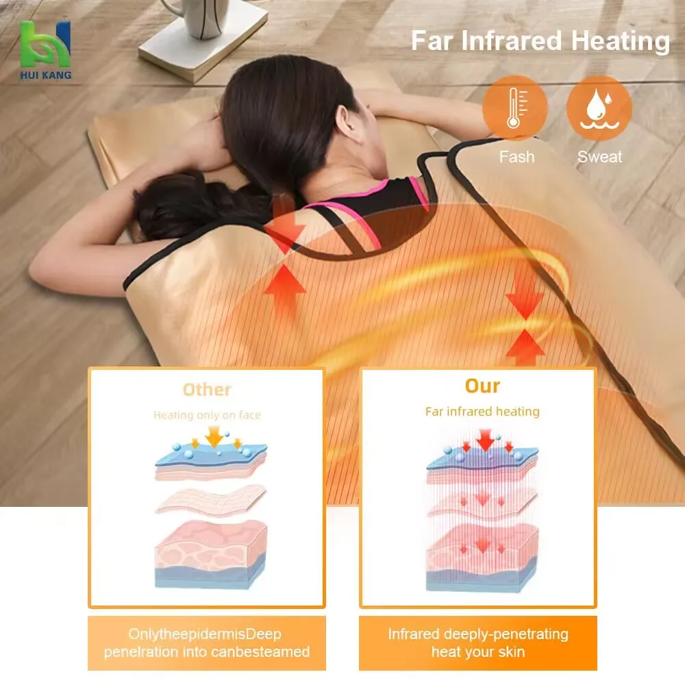 3 Heating Zone 180pcs Black Bian Stone Velcroes Far Infrared Slimming Sauna Blanket For Weight Loss And Detox