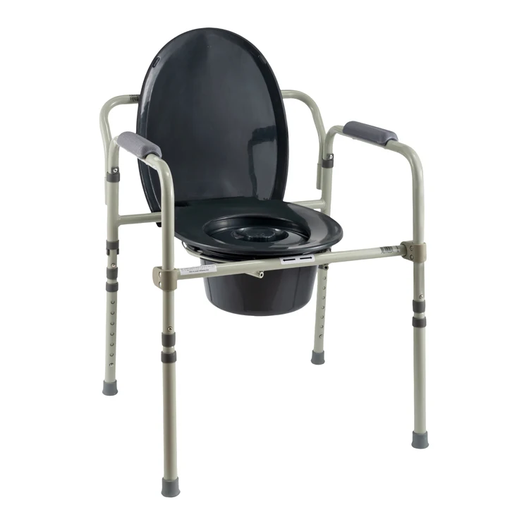 Bliss Medical Folding Steel Bedside Commode Toilet Seat Adjustable Height Price Commode Chair for Elderly Disabled Adult Seniors