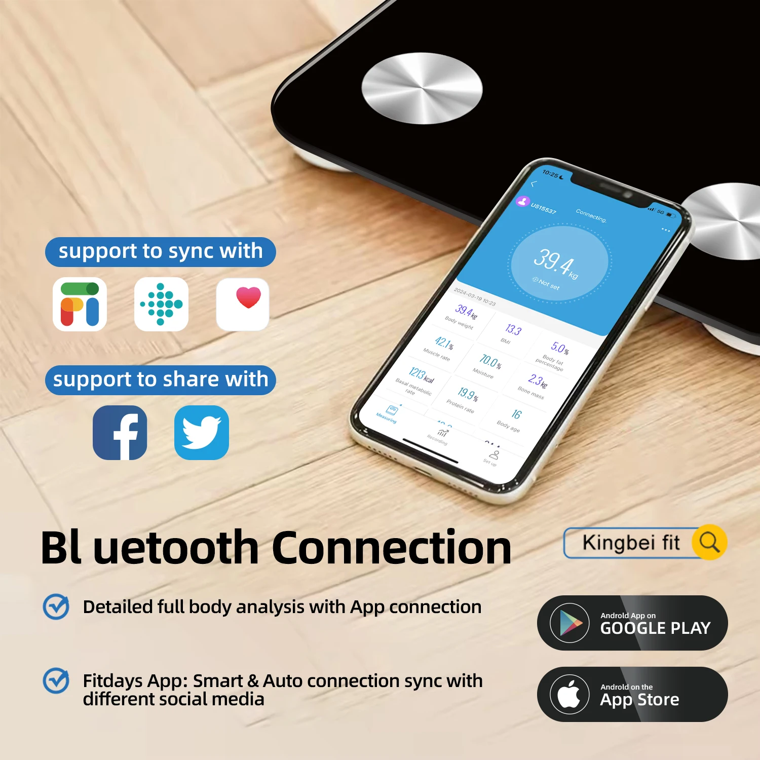 Hot Sale Multifunction Smart BT Electronic Weighting Balance Digital Intelligent Body Fat Weight Scale