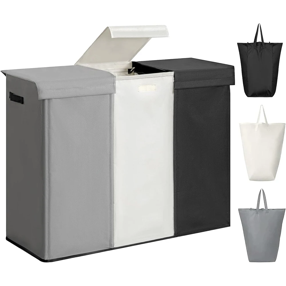 Durable 230L Laundry Basket with 3 Compartments Removable Laundry Bags Oxford Fabric Laundry Hamper